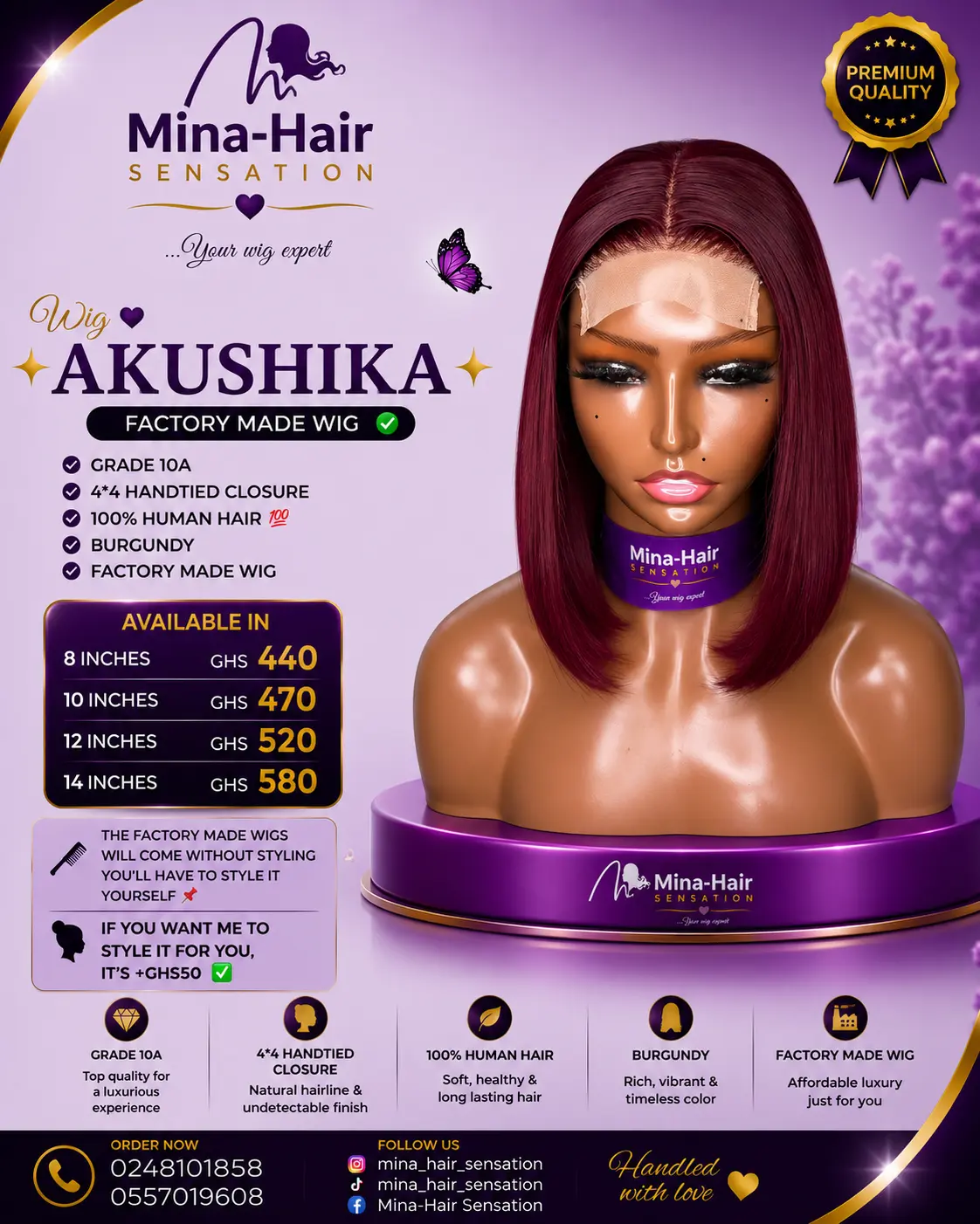 Wig Akushika — Silky Straight Bob Factory-Made Wigs