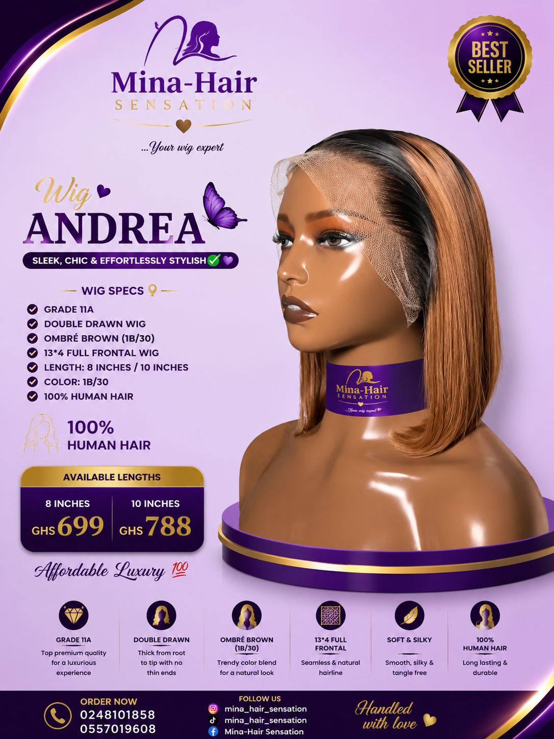 Wig Andrea — Sleek Straight Bob Human Hair Wigs