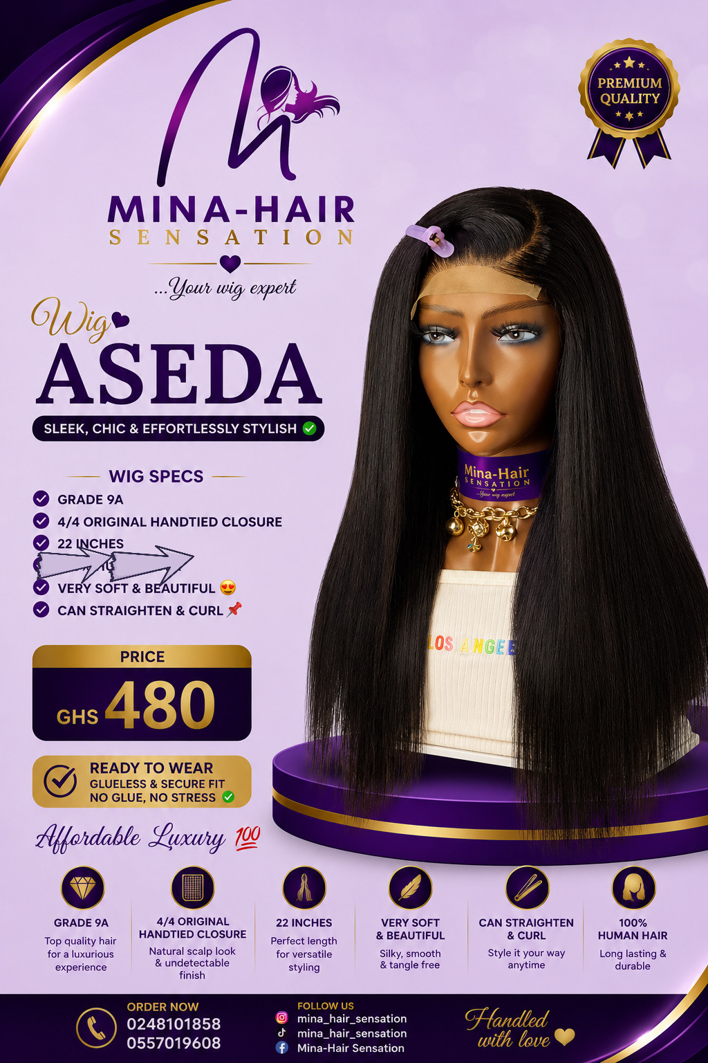 Wig Aseda — Silky Straight Quality Blend Wigs