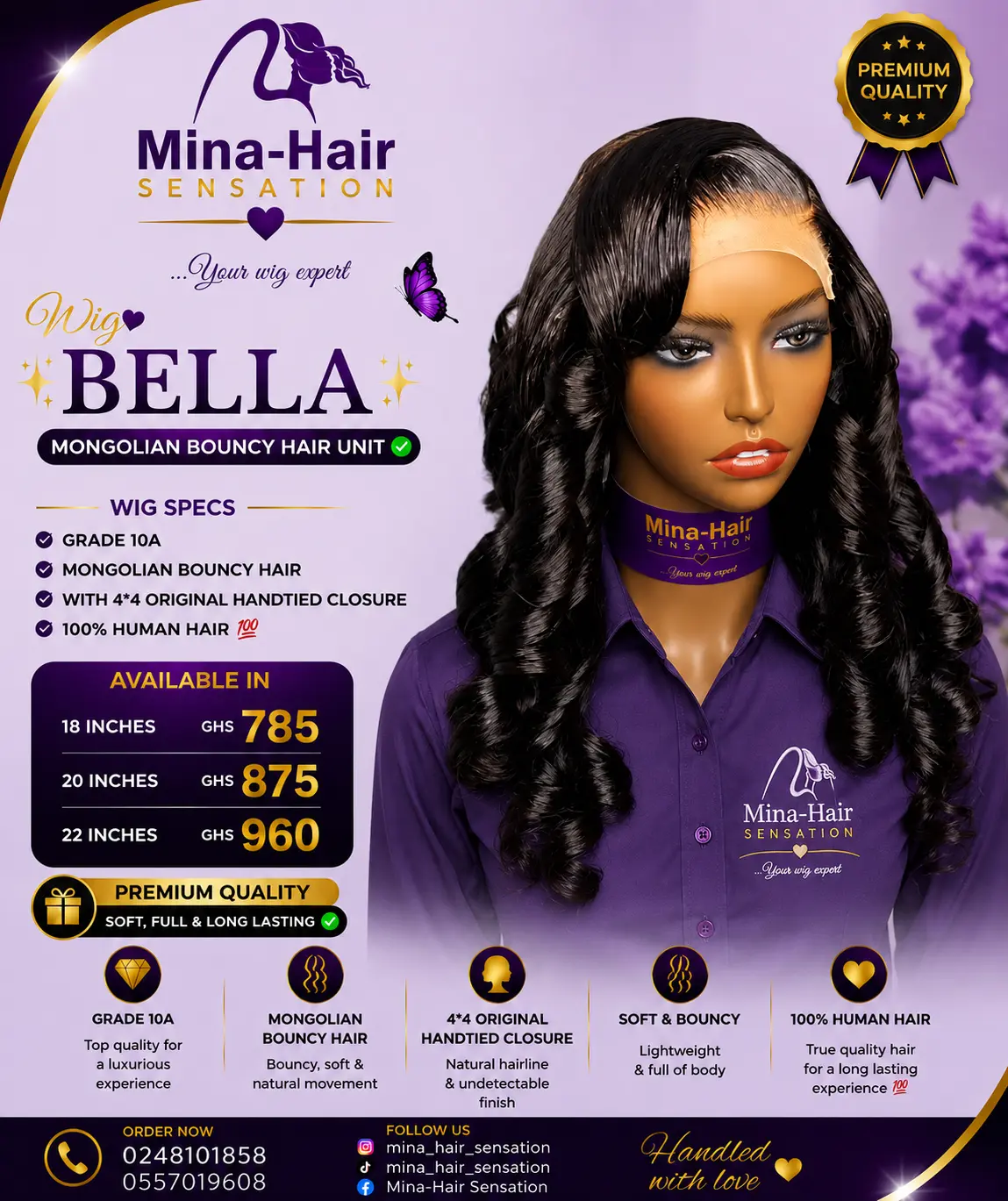 Wig Bella — Mongolian Bouncy Hair Human Hair Wigs