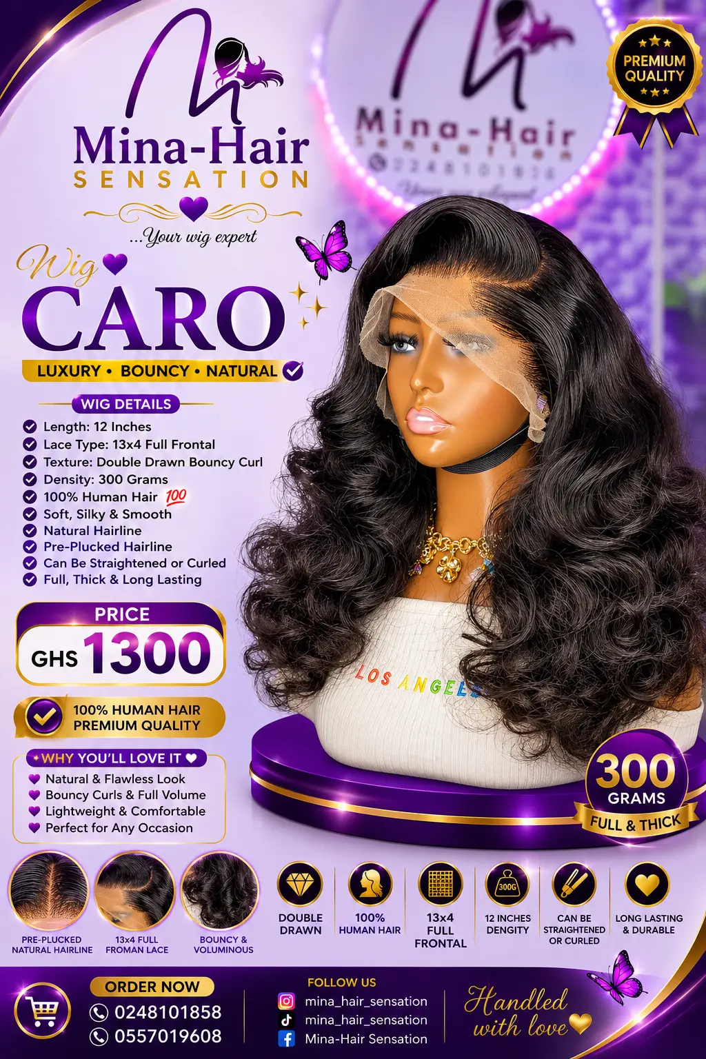 Wig Caro — Double Drawn Bouncy Curl Human Hair Wigs