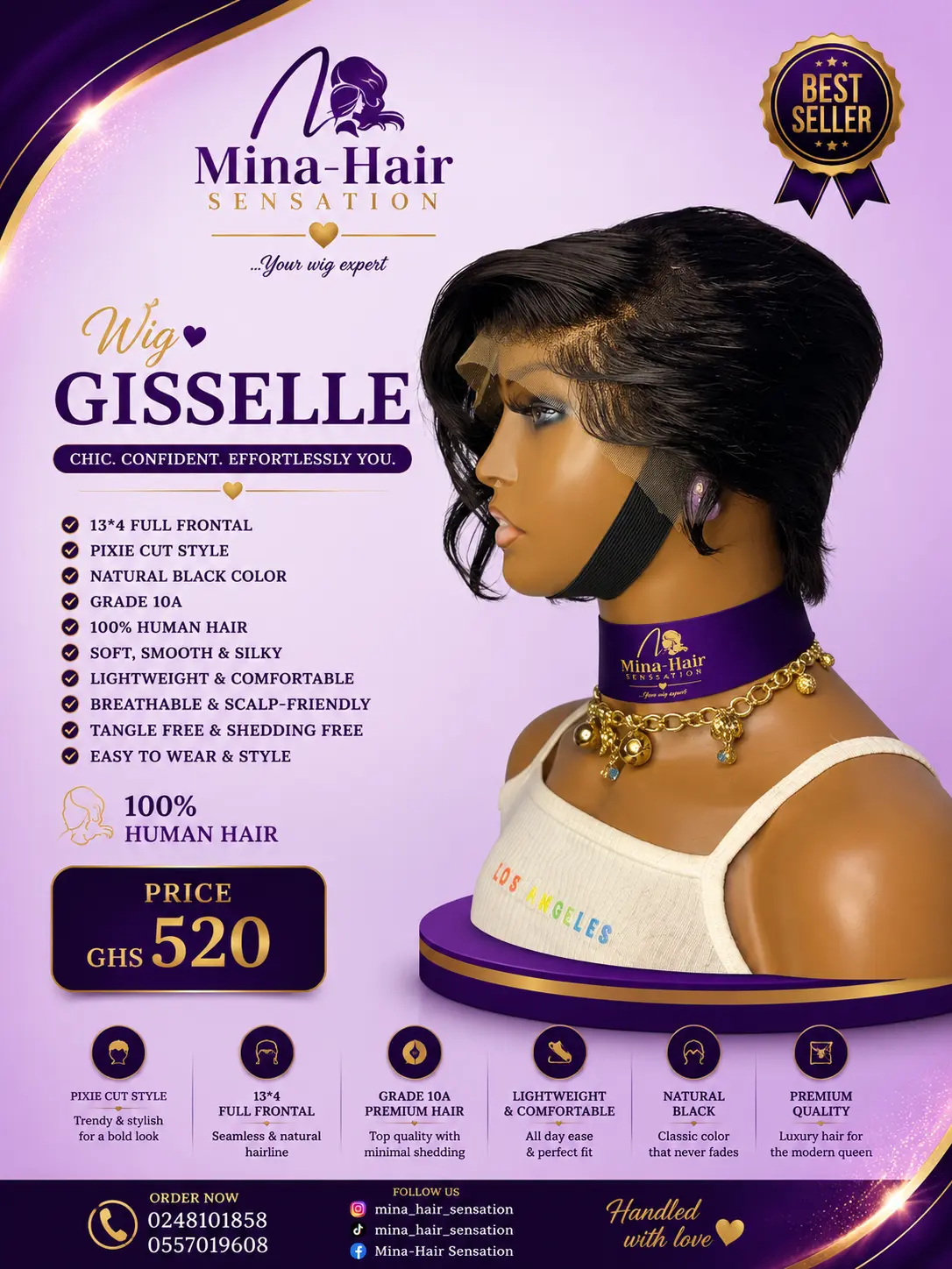 Wig Gisselle — Soft, Smooth & Silky Pixie Human Hair Wigs