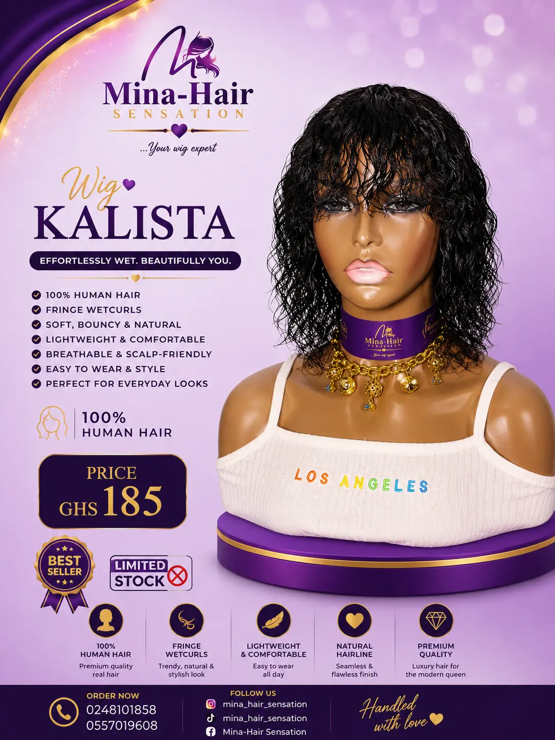 Wig Kalista — Fringe Wetcurls Human Hair Wigs