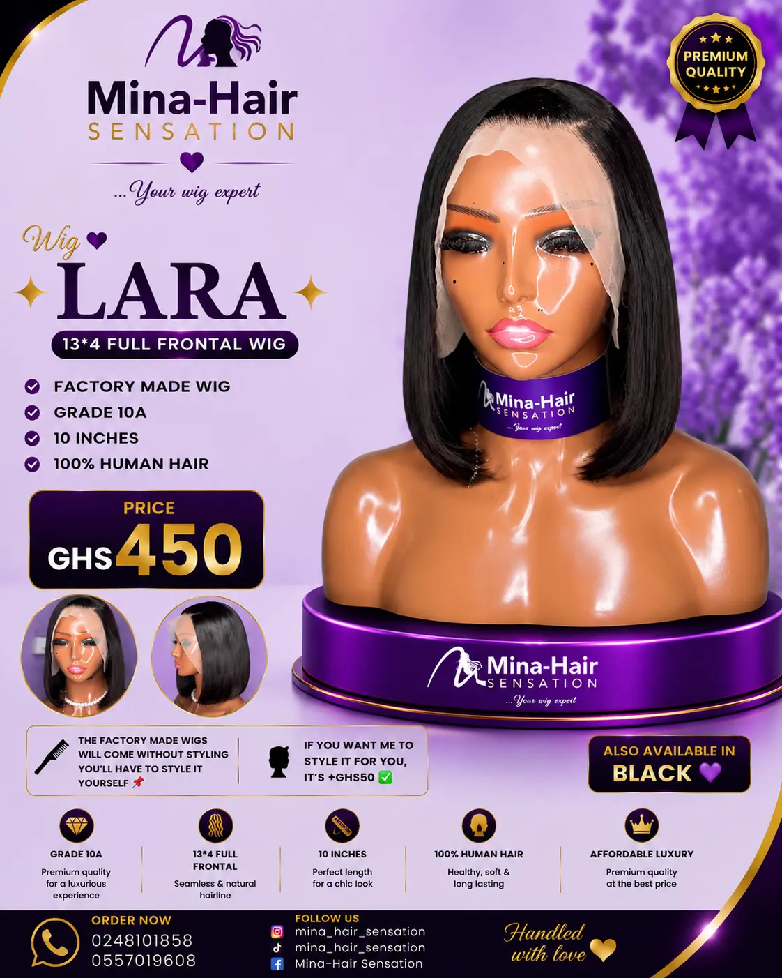 Wig Lara — Silky Straight Bob Factory-Made Wigs