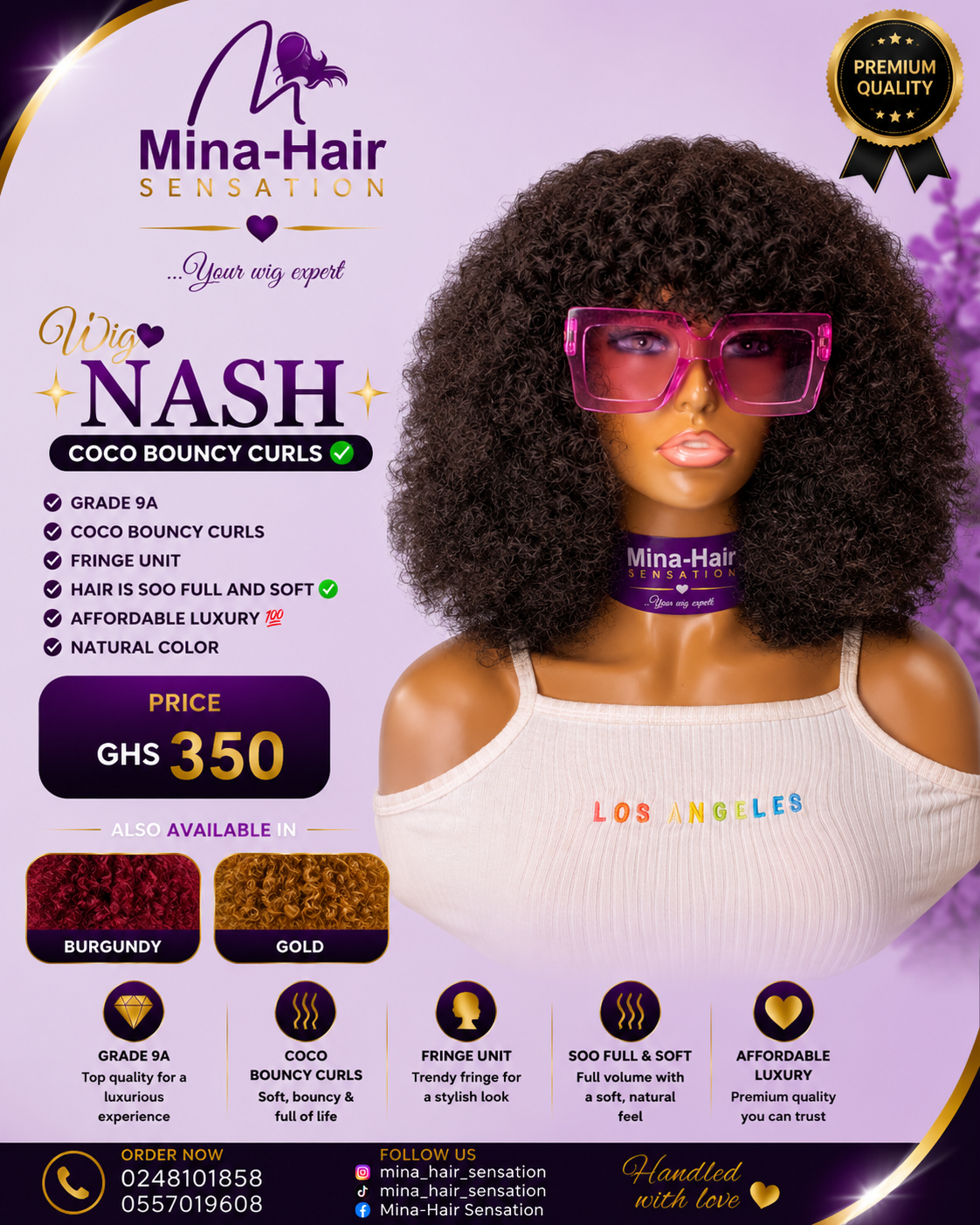 Wig Nash — Natural Black — Coco Bouncy Curls Quality Blend Wigs