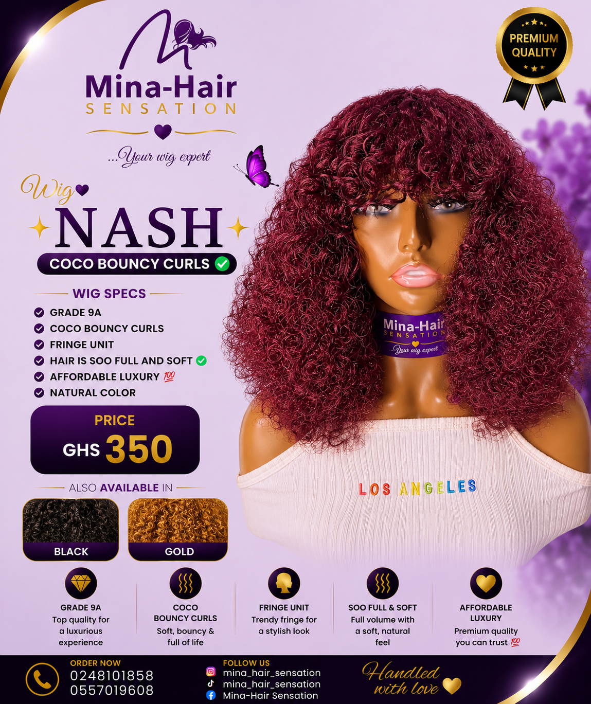 Wig Nash — Burgundy — Coco Bouncy Curls Quality Blend Wigs