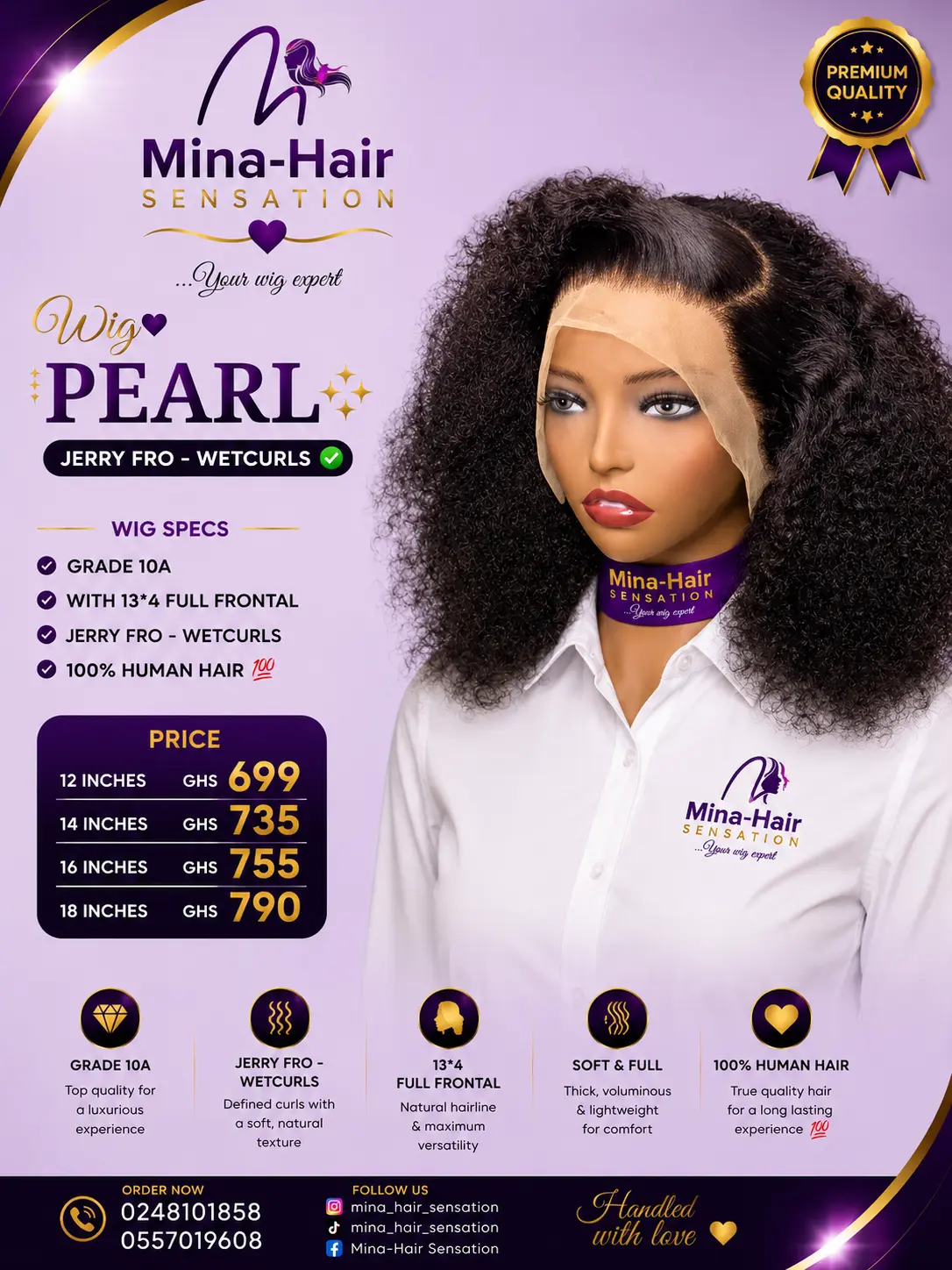 Wig Pearl — Jerry Fro Wet Curls Human Hair Wigs