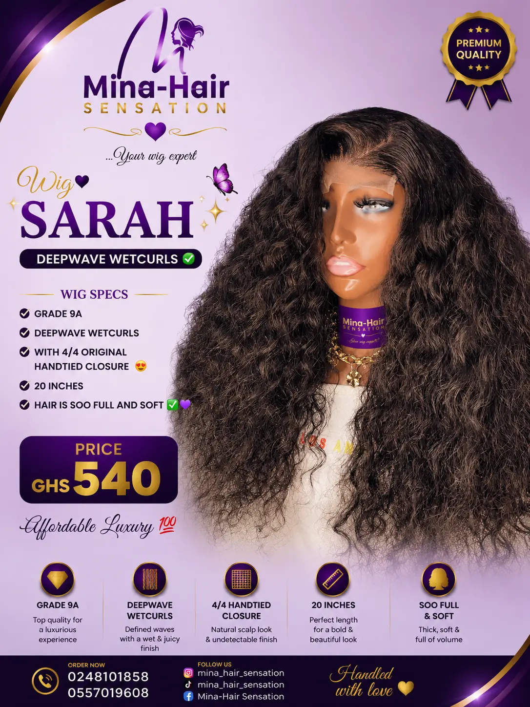 Wig Sarah — Deepwave Wetcurls Quality Blend Wigs