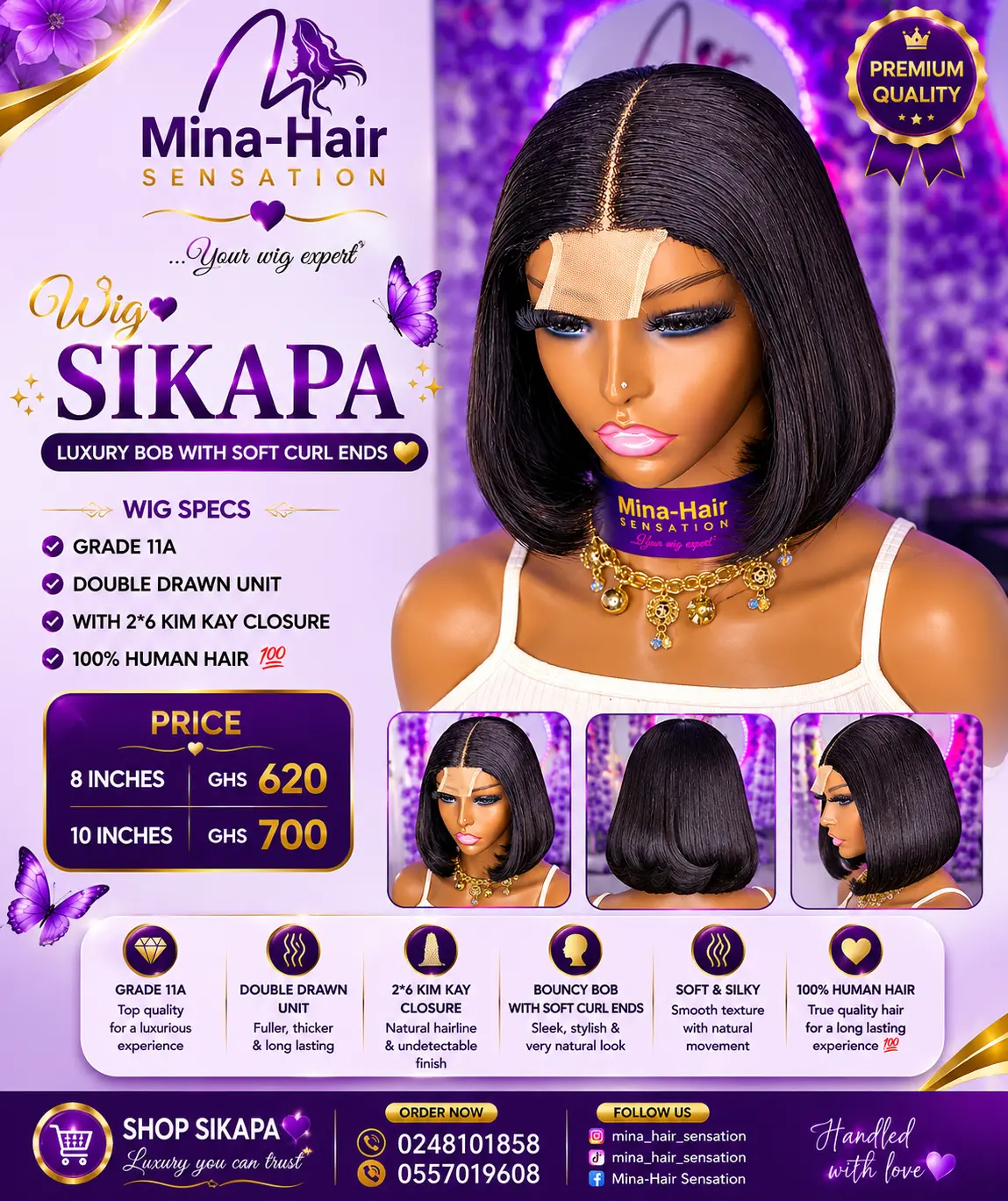 Wig Sikapa — Luxury Bob with Soft Curl Ends Human Hair Wigs