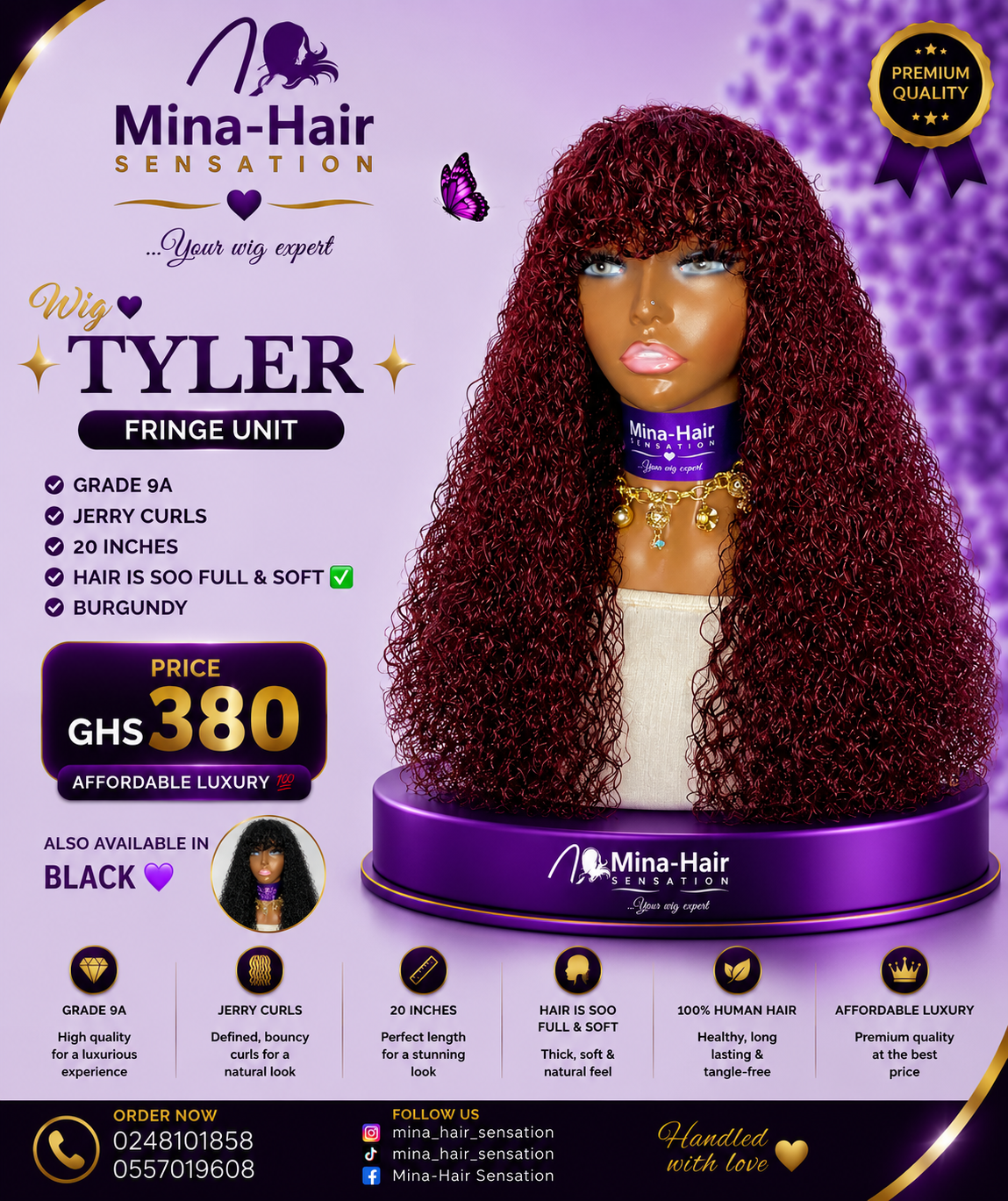 Wig Tyler — Burgundy — Jerry Curls Quality Blend Wigs